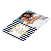 Navy Wit Geel Rood Gestreept Save the Date Magnet Magneet (Linkerzijde)