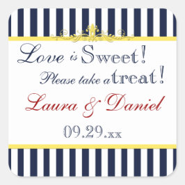 Navy, wit, geel, rood gestreepte gunst Sticker