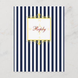 Navy, Wit, Geel, Rood Gestreepte RSVP Kaart II
