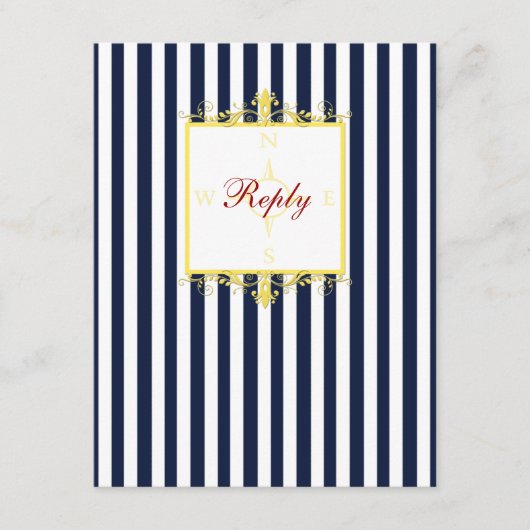 Navy, Wit, Geel, Rood Gestreepte RSVP Kaart II (Voorkant)