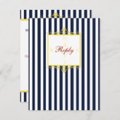 Navy, Wit, Geel, Rood Gestreepte RSVP Kaart II (Voorkant / Achterkant)