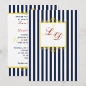 Navy Wit Geel Rood Strepen & Rollen Invite II Kaart (Voorkant / Achterkant)