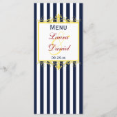 Navy Wit Gele Rode Strepen, Scrolls Menu Kaart (Voorkant)
