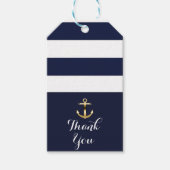Navy Wit & Goud Anker Nautical Stripes Bruiloft Cadeaulabel (Voorkant)