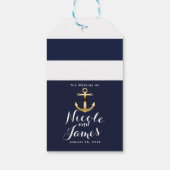 Navy Wit & Goud Anker Nautical Stripes Bruiloft Cadeaulabel (Achterkant)