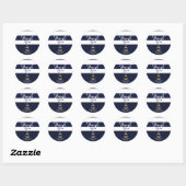 Navy Wit & Goud Anker Nautische Streep Favor Ronde Sticker (Vel)