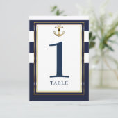 Navy Wit & Goud Anker Nautische Tafel Zitplaatsen Kaart (Staand voorkant)