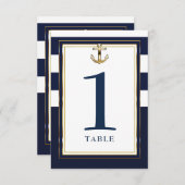 Navy Wit & Goud Anker Nautische Tafel Zitplaatsen Kaart (Voorkant / Achterkant)