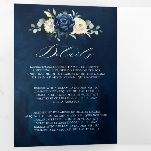 Navy Wit Ivoor Geometrische Tri-fold Bruiloft uitn Drieluik Programma (Binnenzijde eerst)