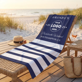 Navy Wit Minimalistisch Logo voor vrijgezellenweek Strandlaken