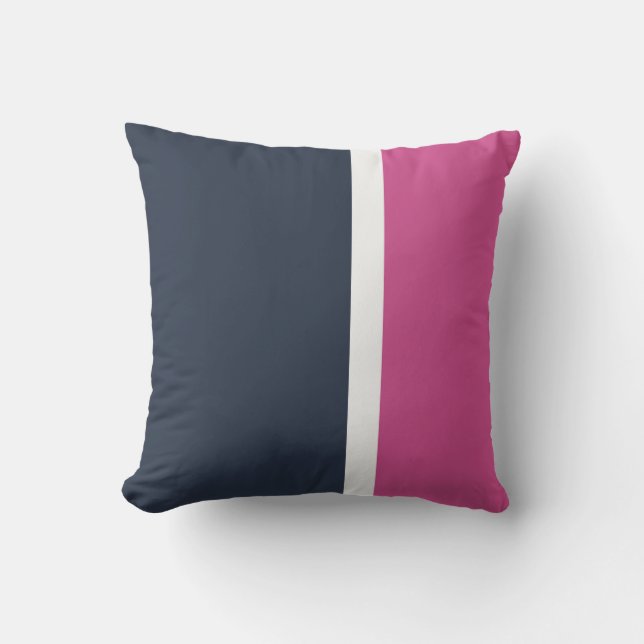 Navy Wit Roze Moderne Gestreepte Buitenkussen (Voorkant)