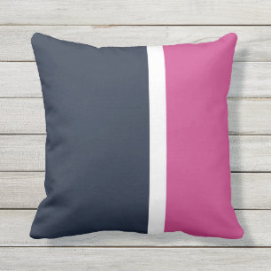 Navy Wit Roze Moderne Gestreepte Buitenkussen