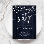 Navy Wit Rustiek Hout 60e Verjaardagsfeest Kaart