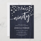 Navy Wit Rustiek Hout 90e Verjaardagsfeestje Kaart (Voorkant)