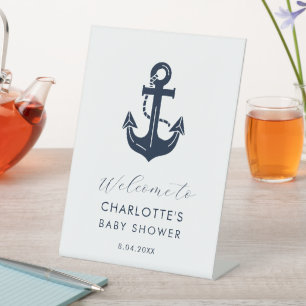 Navy & Wit Scheepsbouw Custom zwangere Moeder Naam Reclamebord Met Voetstuk