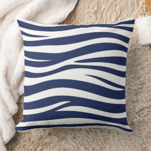 Navy Wit Stromende Blauwe Golven Kussen