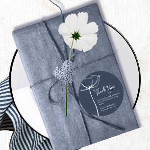 Navy wit vet minimale bloemenbruiloft dank u ronde sticker