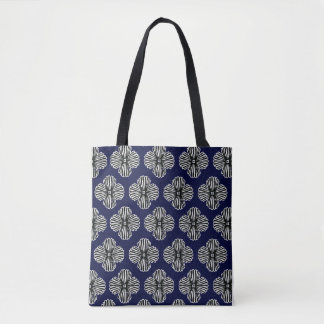 Navy with black and white designed tote back bag