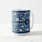 Navy Witte Bloemenmok Koffiemok (Voorkant rechts)