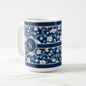 Navy Witte Bloemenmok Koffiemok (Voorkant links)