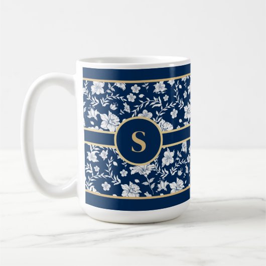 Navy Witte Bloemenmok Koffiemok (Links)
