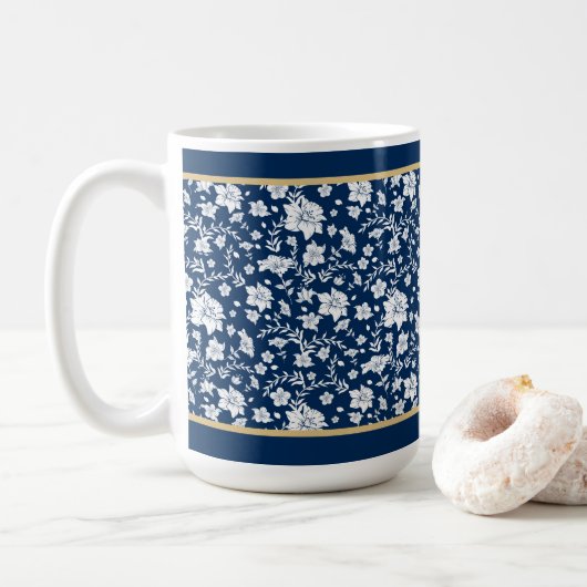 Navy Witte Bloemenmok Koffiemok (Met donut)