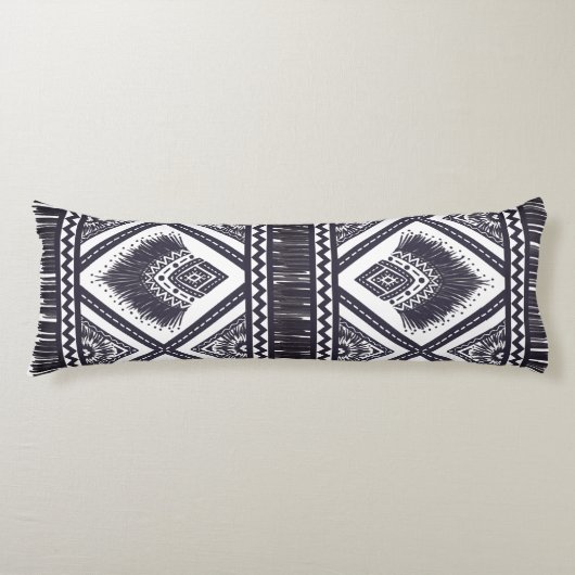 Navy Witte Boho Patroon Body Worp Kussen (Voorkant)
