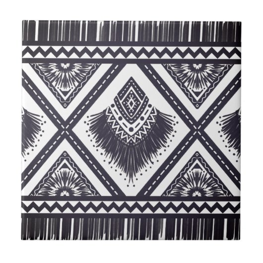 Navy Witte Boho Patroon Tegeltje (Voorkant)