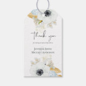 Navy Witte Gouden Bloem Bruiloft Cadeaulabel (Voorkant)
