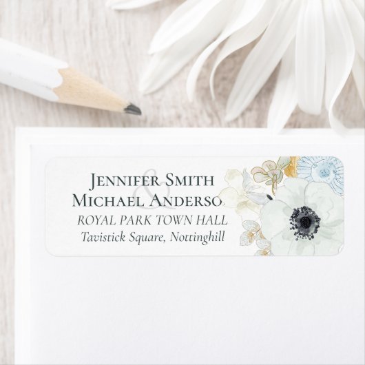 Navy Witte Gouden Bloemige Trouwjurk Etiket (Insitu)