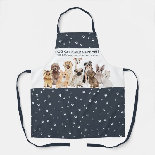 Navy Witte Lieve Huisdier Oppasser Hond Trimmer Schort (Voorkant)