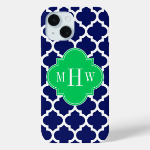 Navy Witte Marokkaanse #5 Smaragd 3 Initiële Monog iPhone 15 Case