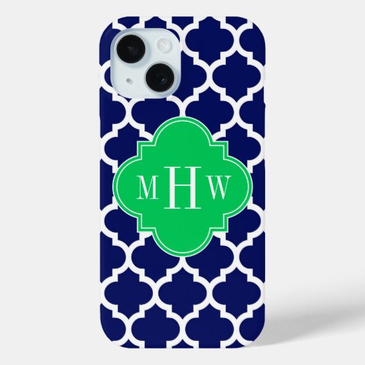 Navy Witte Marokkaanse #5 Smaragd 3 Initiële Monog Case-Mate iPhone Case (Achterkant)