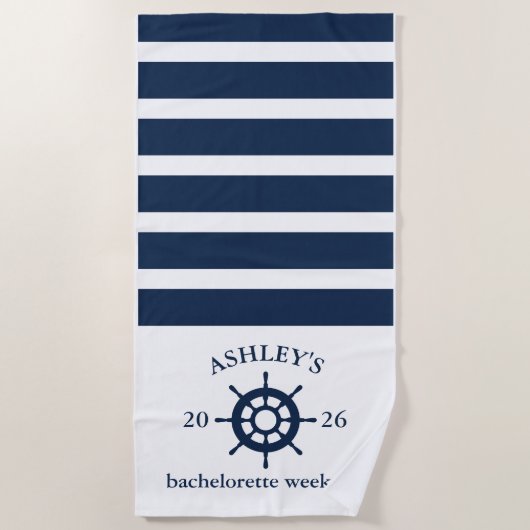 Navy & Witte Persoonlijke Bachelorette-weekend Strandlaken (Voorkant)