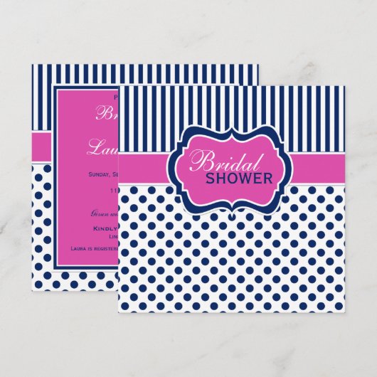 Navy, Witte Polka Dot Stripe Vrijgezellenfeest Uit Kaart (Voorkant / Achterkant)