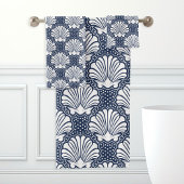 Navy & Witte Schelp Bad Handdoek