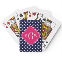 Navy Witte Stip Raspberry Quatrefoil 3 Monogram
