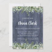 Navy Wood Eucalyptus Graduation Invitation Kaart (Voorkant)
