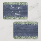 Navy Wood Eucalyptus Wedding Place Cards | Rustic Plaatskaartje (Voorkant / Achterkant)