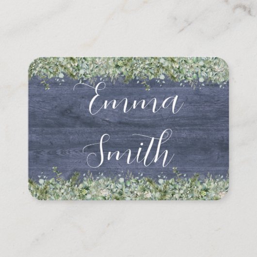 Navy Wood Eucalyptus Wedding Place Cards | Rustic Plaatskaartje (Voorkant)