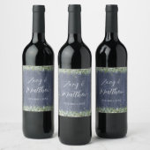 Navy Wood Eucalyptus Wedding Wine Label | Rustic Wijn Etiket (Flessen)