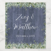 Navy Wood Eucalyptus Wedding Wine Label | Rustic Wijn Etiket (Enkel label)