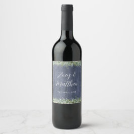 Navy Wood Eucalyptus Wedding Wine Label | Rustic Wijn Etiket