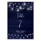 Navy Wood Mason Jars Lights Wedding Kaart (Voorkant)