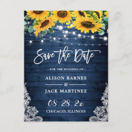 Navy Wood Sunflower String Lights Save the Date Briefkaart