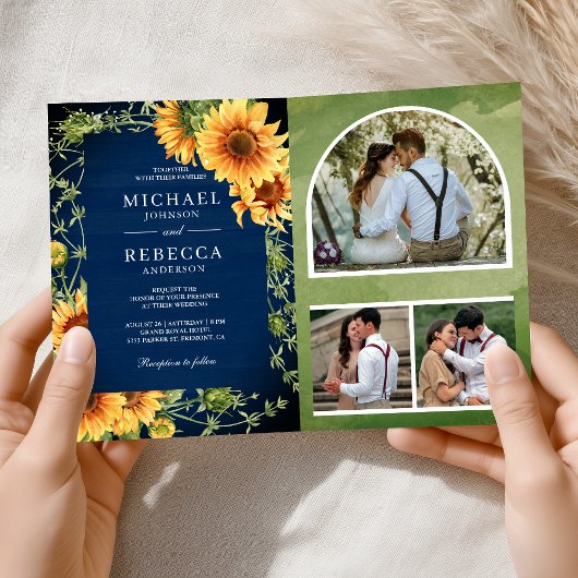Navy Wood Sunflowers Photo Arch QR Code Wedding