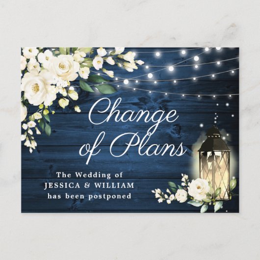 Navy Wood & White Roses Lantaarn Verandering van p Briefkaart (Voorkant)
