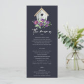 NAVY WOODEN RUSTIC FLORAL BIRDHOUSE WEDING MENU (Staand voorkant)