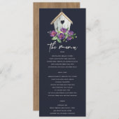 NAVY WOODEN RUSTIC FLORAL BIRDHOUSE WEDING MENU (Voorkant / Achterkant)