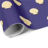 navy wrapping paper navy with golden sea scallops cadeaupapier (Rol Hoek)